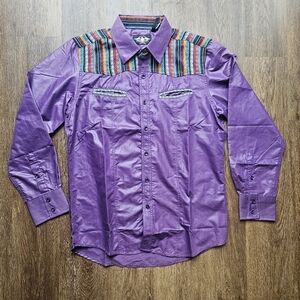 Mens El General Purple L Rodeo Western Button Down Serape Cowboy MexicanNew wi